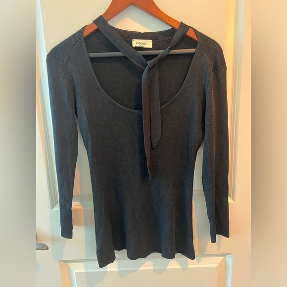 Chic Black Top with Tie Neck by L'AGENCE - Picture 2 of 16